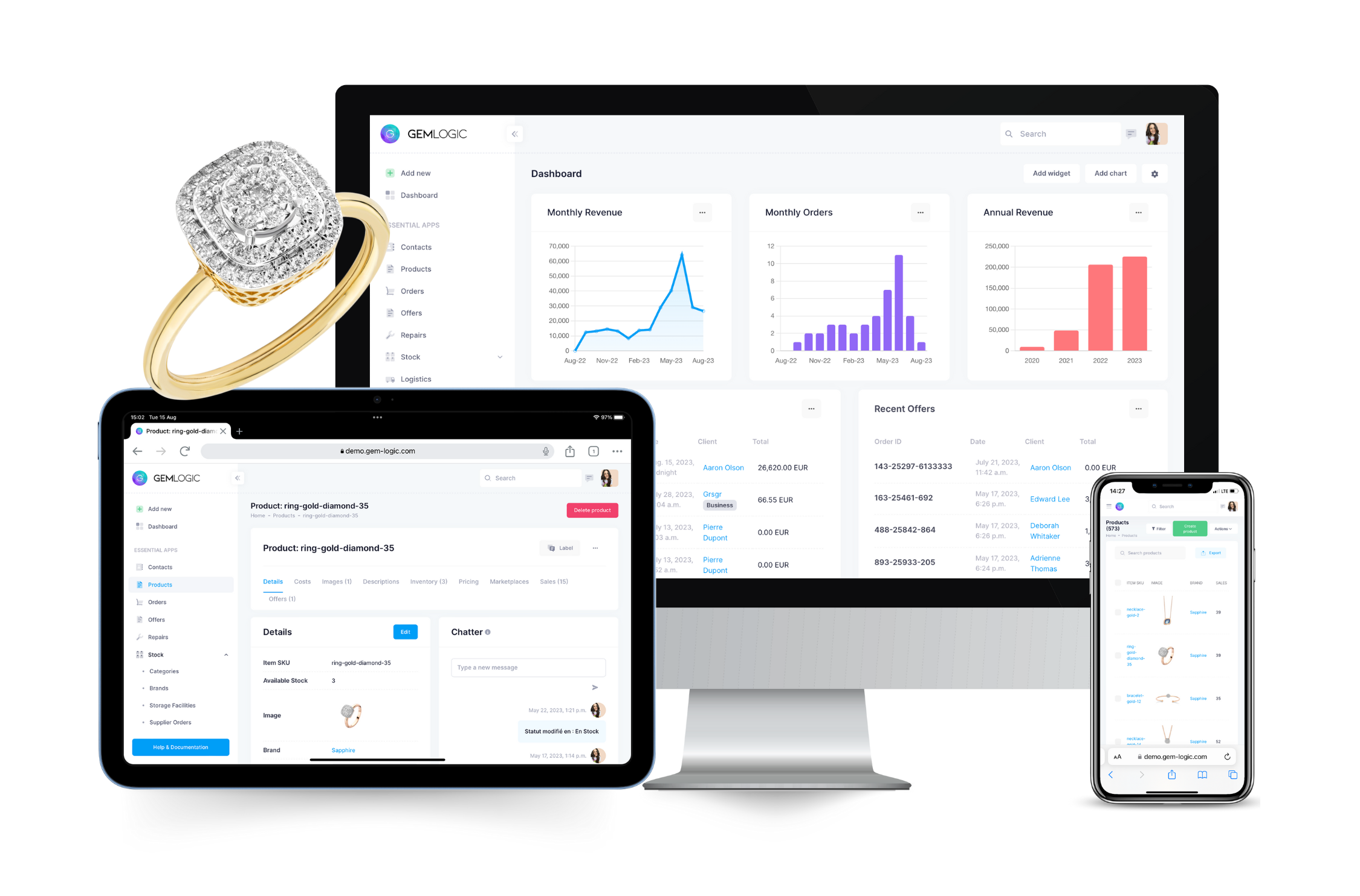 Gem Logic wird auf Tablet, Smartphone und Desktop angezeigt