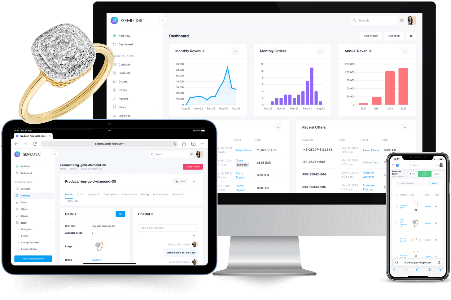 El software de joyería Gem Logic funciona en múltiples dispositivos: ordenador de sobremesa, tableta y móvil