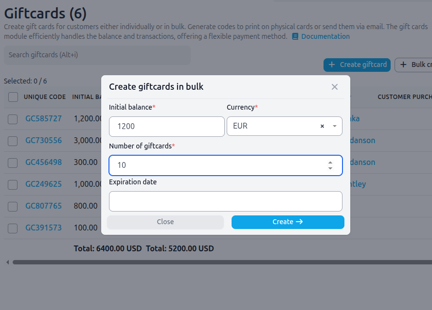 Creazione in blocco di buoni regalo per le promozioni di una gioielleria