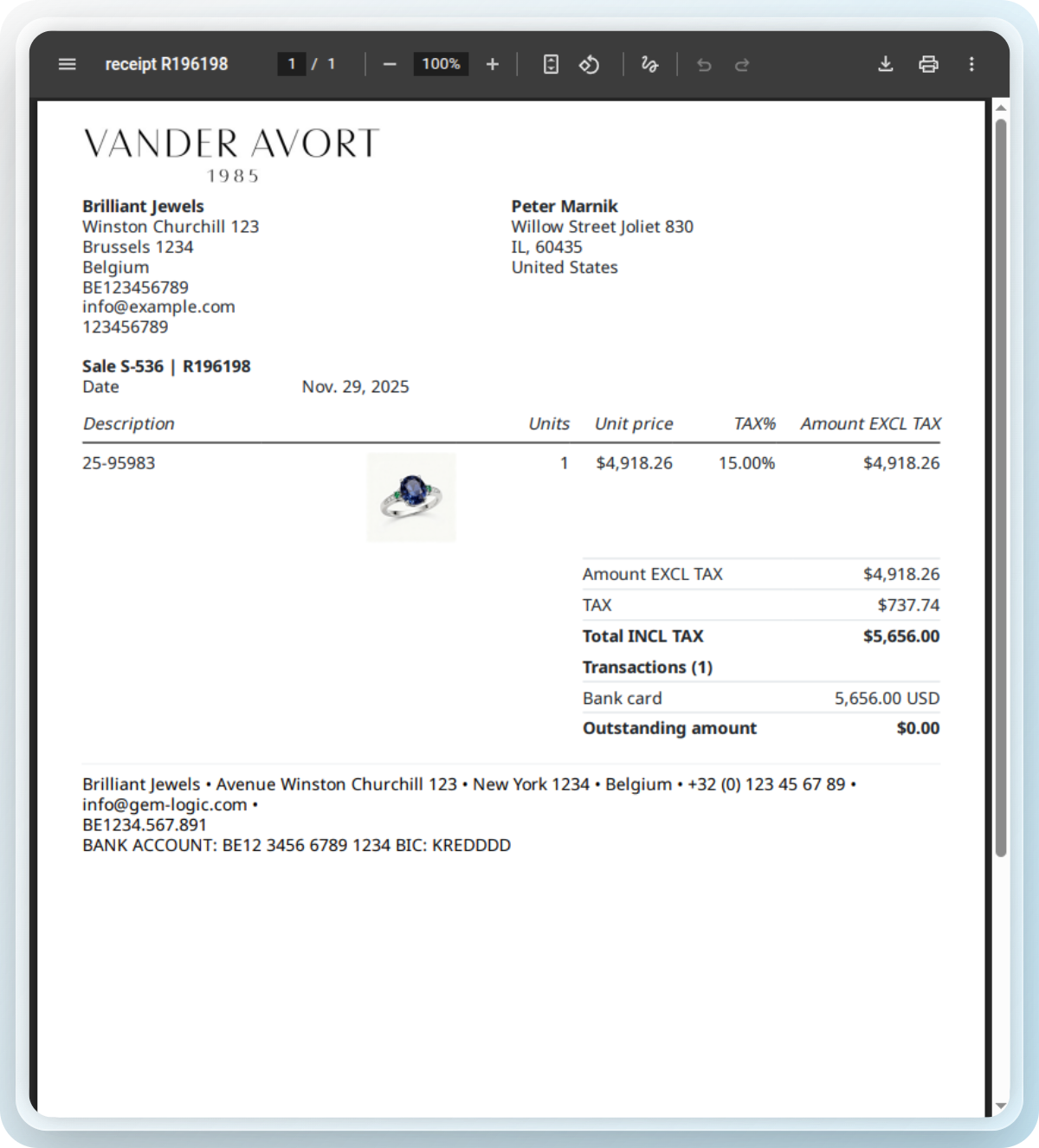 Professional invoice example from Gem Logic POS system